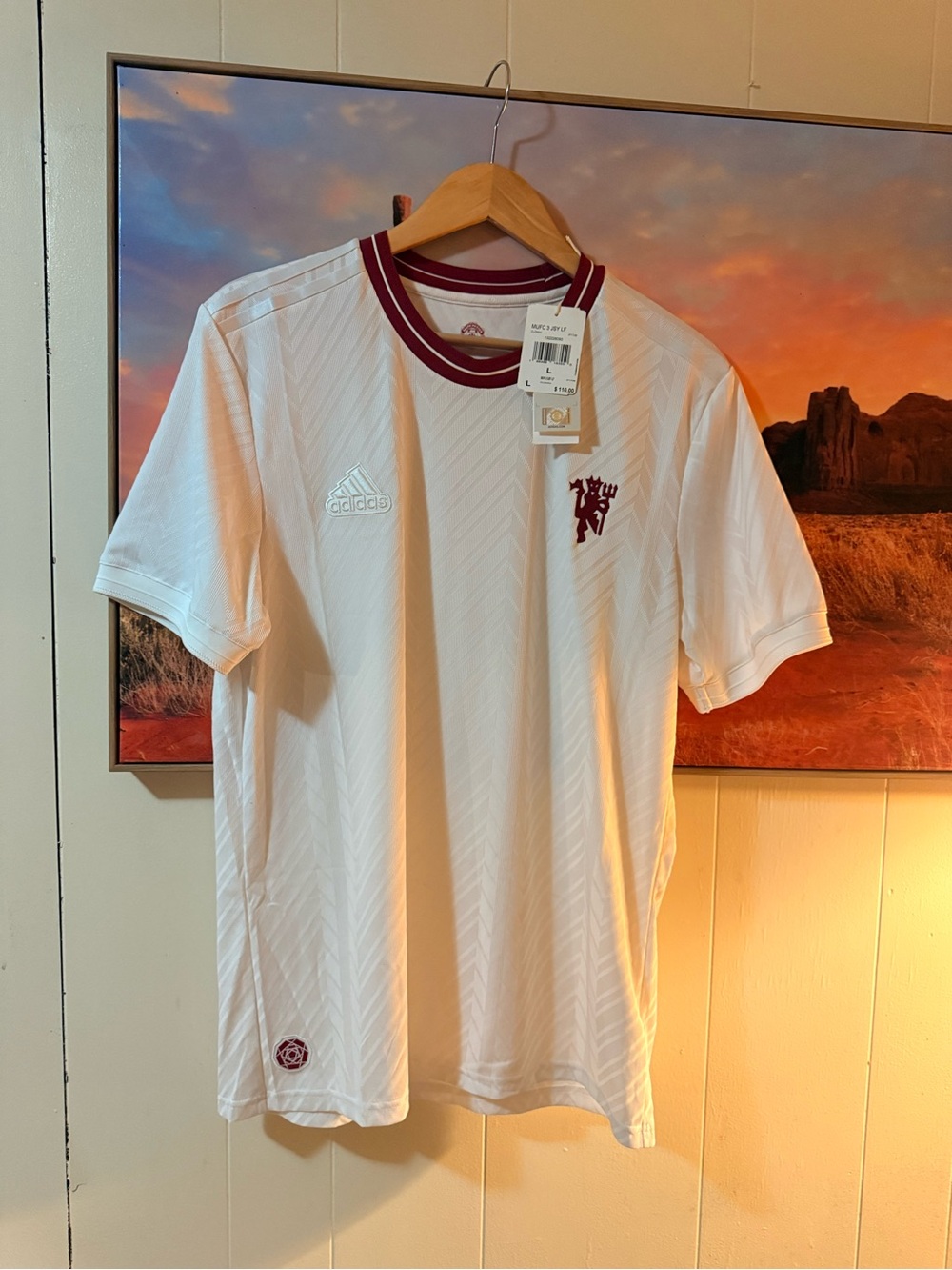 adidas White Short-Sleeve Soccer Jersey with Maroon Trim
